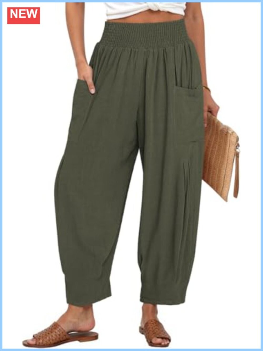 Wide Leg Linen Blend Palazzo Pants High Waist Baggy Casual with Pockets